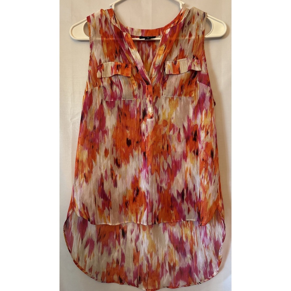 A.N.A Womens blouse S/P Orange Multicolored Metallic Sleeveless V-neck  Hi Low